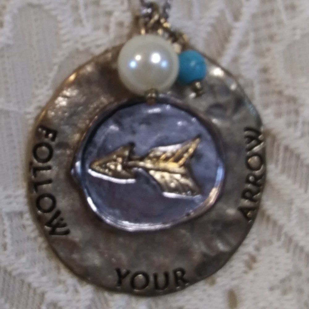 Follow Your Arrow Skinny Necklace Silver with Gold Accents 36" chain